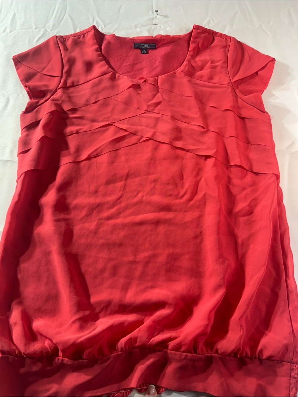 Code size 12  Coral-Red Layered Ruffle Cap-Sleeve Blouse